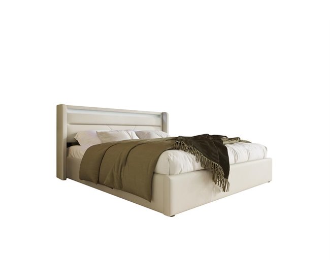 Conforama Cama de matrimonio de poliuretano 140x200cm con almacenaje y luz LED incluye colchón blanco
