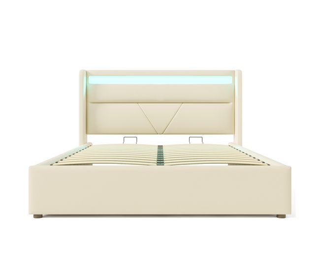 Conforama Cama De Matrimonio De Poliuretano 160x200cm Con Almacenaje Y Luz LED Sin Colchón Blanco