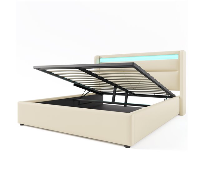 Conforama Cama De Matrimonio De Poliuretano 160x200cm Con Almacenaje Y Luz LED Sin Colchón Blanco