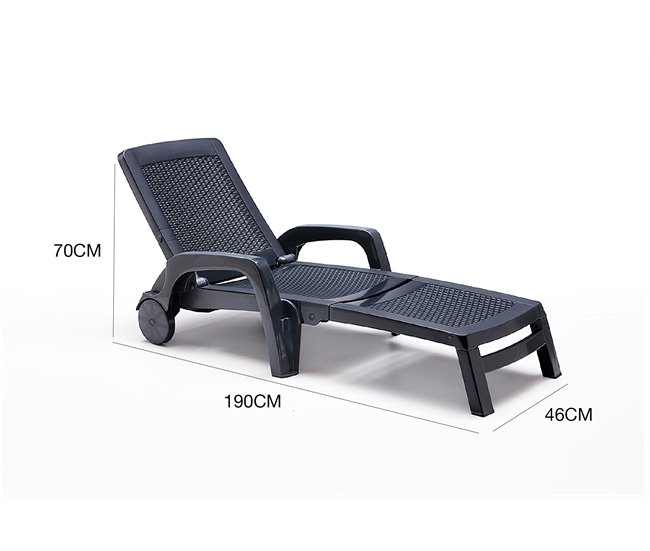 Conforama Cama De Sol Dmat Cama De Sol De Jardín Ajustable Con Reposabrazos Tumbona De Exterior 100% Made In Italy 190x46h70 Cm Antracita