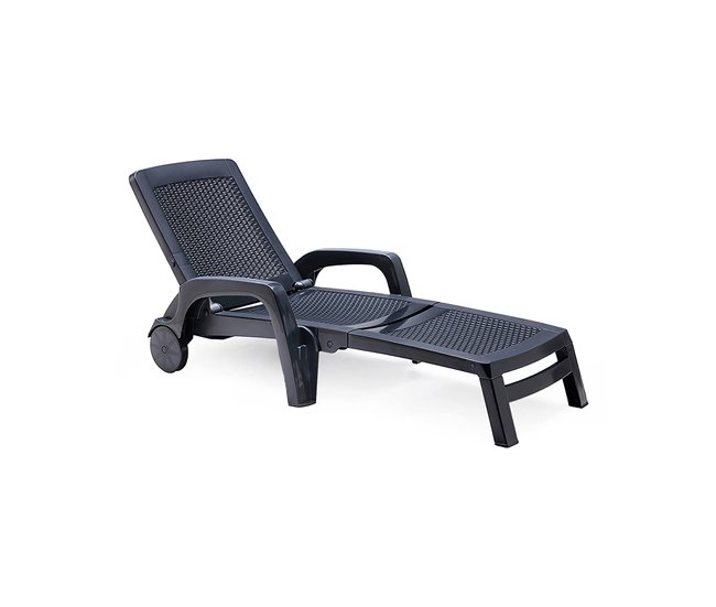 Conforama Cama de sol Dmat Cama de sol de jardín ajustable con reposabrazos Tumbona de exterior 100% Made in Italy 190x46h70 cm Antracita