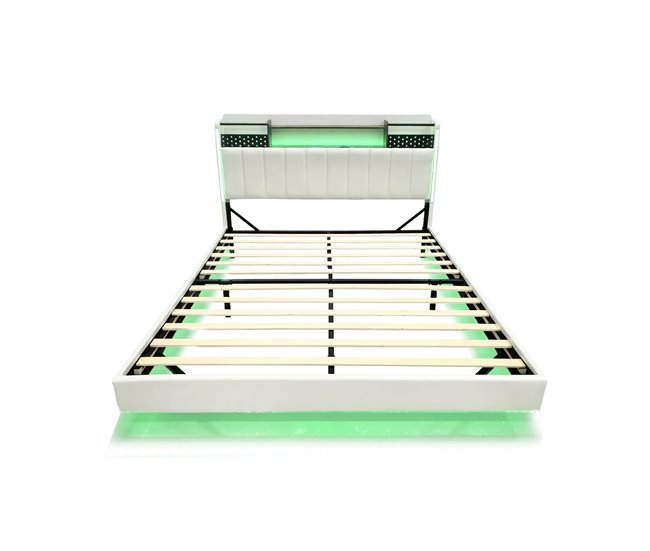 Conforama Cama de tela de lino 140x200 cm - con toma USB y somier - Beige
