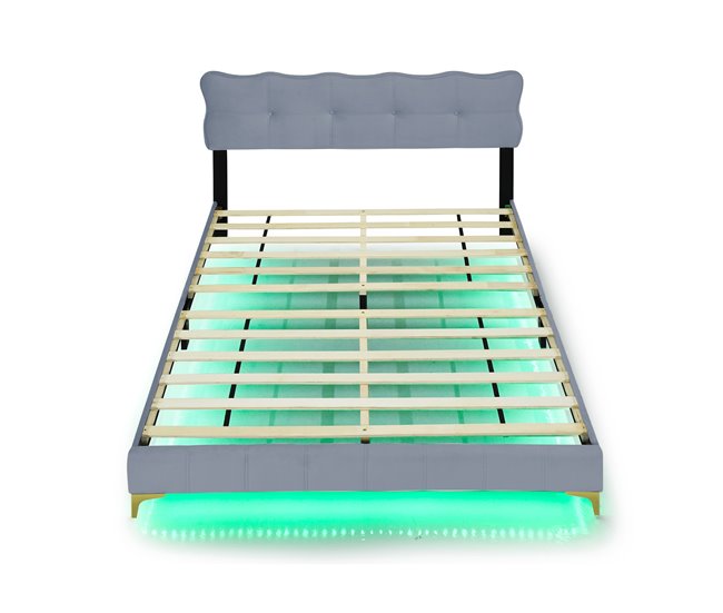 Conforama Cama de terciopelo 160x200 cm - con iluminación LED y somier - Gris