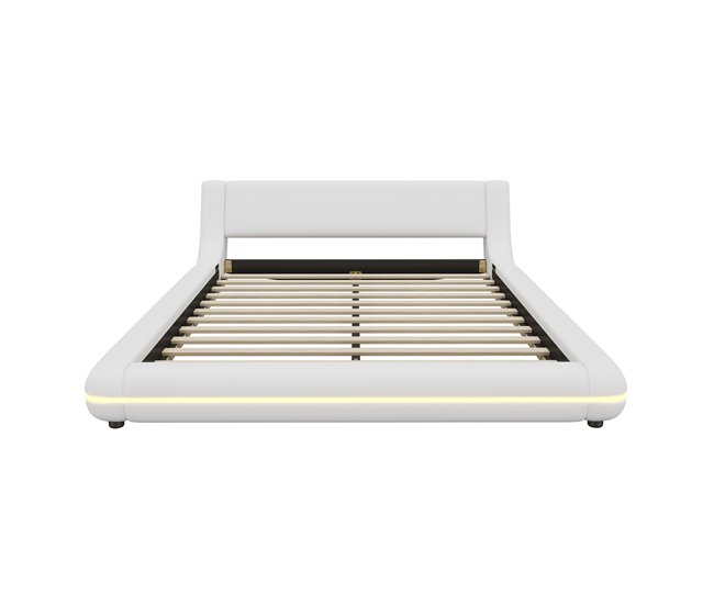 Conforama Cama doble 140x200cm - en símil piel - con LED y mando a distancia - Blanco