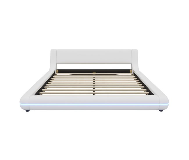Conforama Cama doble 160x200cm - en símil piel - con LED y mando a distancia - Blanco