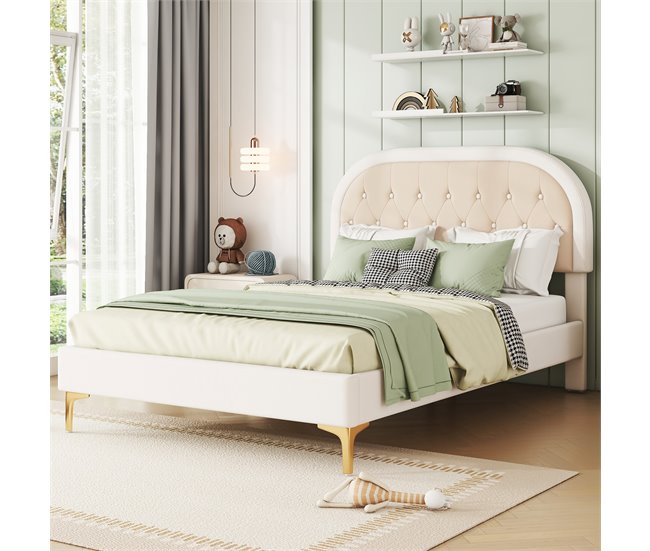 Conforama Cama Doble Acolchada 140x200 Cm - En Tejido De Terciopelo - Con Somier - Beige