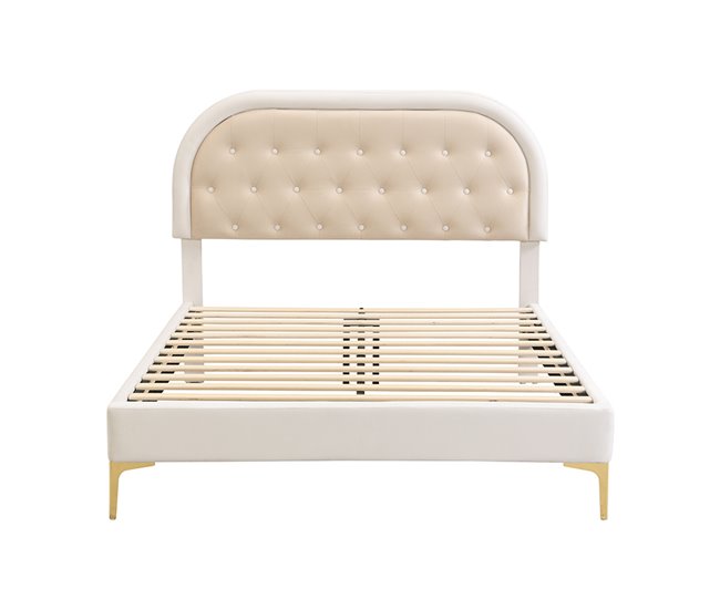 Conforama Cama doble acolchada 140x200 cm - en tejido de terciopelo - con somier - Beige