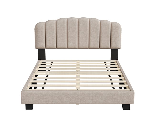 Conforama Cama doble acolchada de lino - 140x200 cm - con somier - Beige