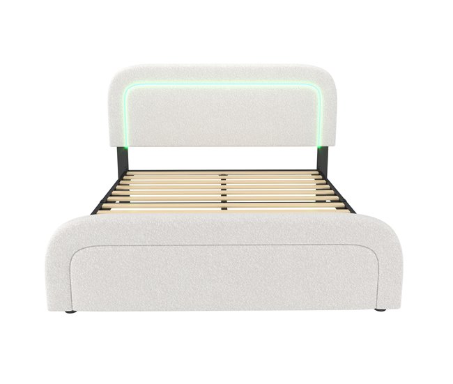 Conforama Cama doble acolchada Sherpa - 160x200cm - con LED y puertos de carga - Blanco