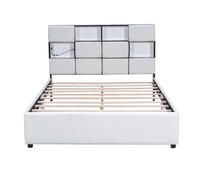 Conforama Cama doble con LED orientable - 140x200 cm - varios compartimentos con interfaz USB - Beige