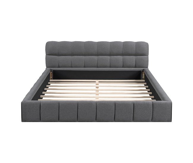 Conforama Cama doble tapizada 140x190cm - con respaldo mullido - Tela de lino - Gris