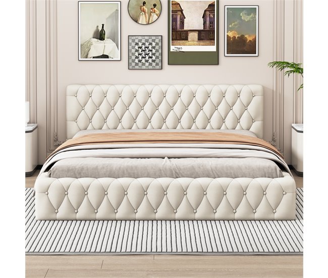 Conforama Cama Doble Tapizada 140x200cm - Tela Terciopelo - Beige