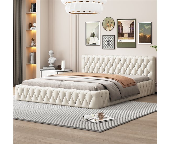 Conforama Cama Doble Tapizada 140x200cm - Tela Terciopelo - Beige