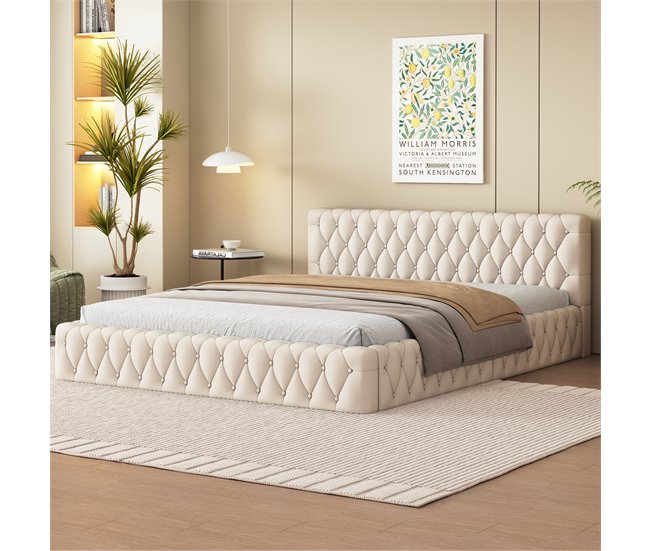 Conforama Cama Doble Tapizada 140x200cm - Tela Terciopelo - Beige