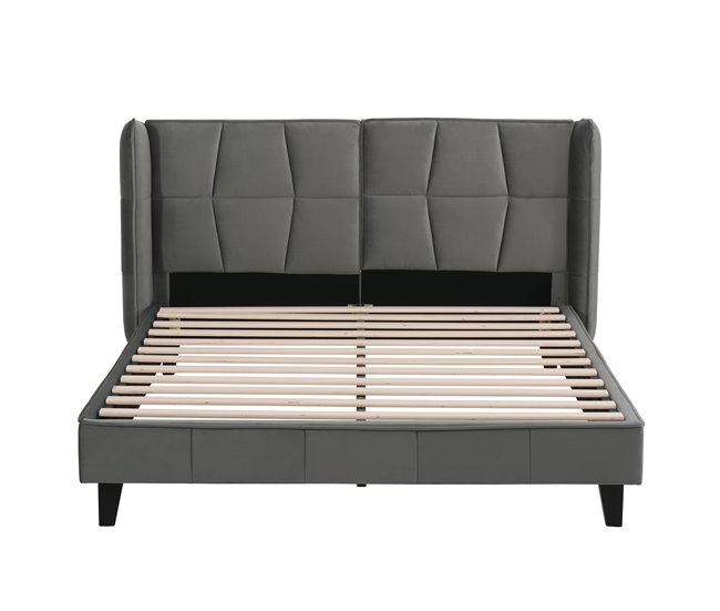 Conforama Cama doble tapizada en terciopelo - 140x200cm - con somier - Gris