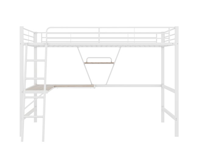 Conforama Cama entrepiso de hierro - 90x200 cm - con escritorio esquinero y estante - Blanco