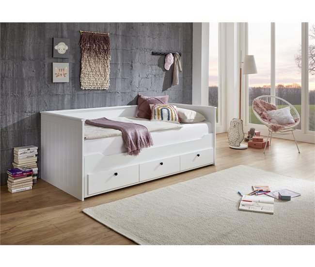 Conforama Cama Extensible 3 Cajones 90/180x200 Cm Blanco NORDLAND