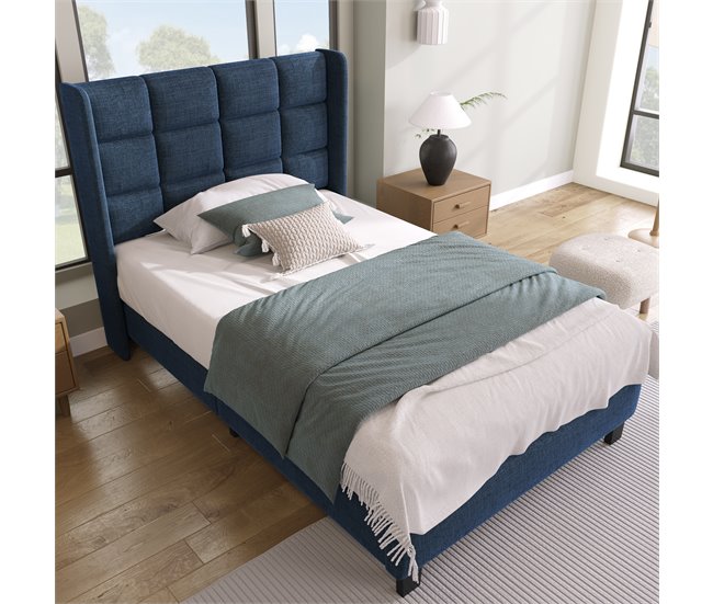 Conforama Cama Individual De Lino 90x200cm Sin Colchón Azul