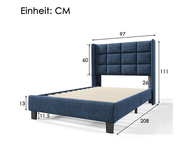Conforama Cama Individual De Lino 90x200cm Sin Colchón Azul