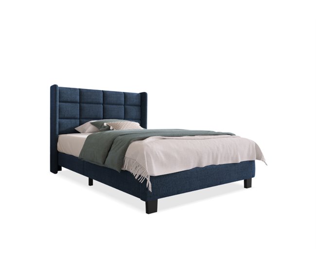 Conforama Cama individual de lino 90x200cm sin colchón azul