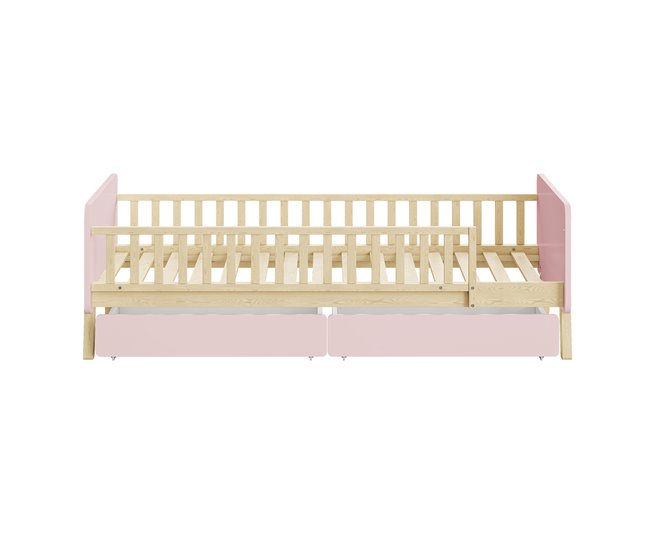 Conforama Cama infantil 90x190cm con 2 cajones - cama individual de madera maciza con somier - Rosa