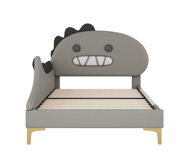 Conforama Cama infantil 90x200 cm - con forma de dinosaurio - en símil piel - Gris