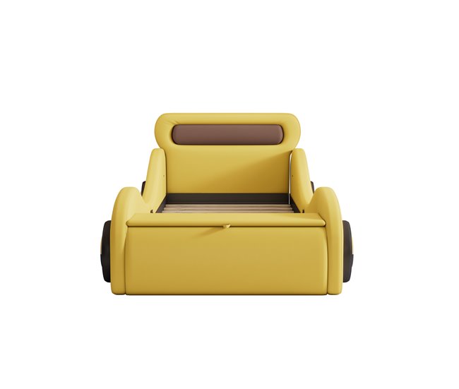 Conforama Cama infantil 90x200cm - Cama acolchada en forma de coche con ruedas iluminadas - Amarillo