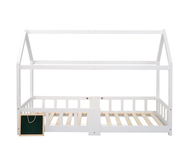 Conforama Cama Infantil Cama Cabaña De Madera De Pino 90x200cm Con Tablero Y Protección Contra Caídas En Forma De Casa Blanco