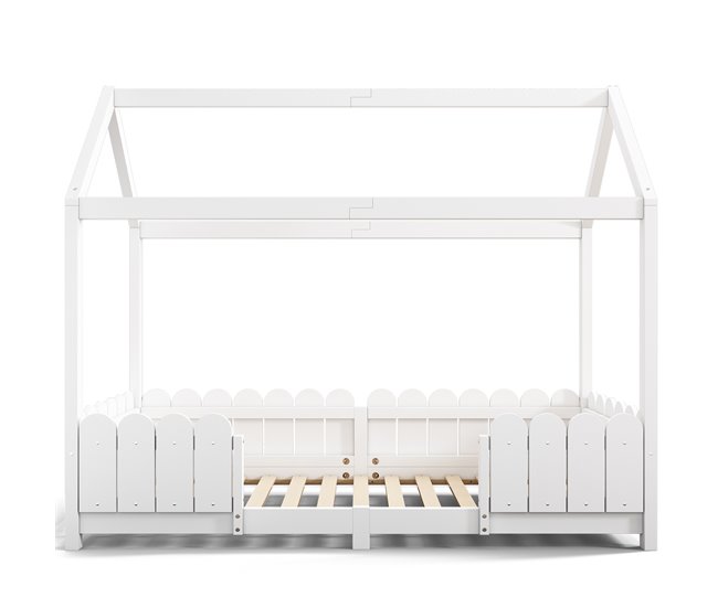 Conforama Cama Infantil Cama Cabaña De Madera Maciza 90x200cm Con Protección Contra Caídas En Forma De Casa Blanco