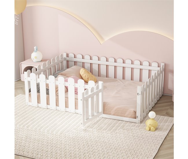 Conforama Cama Infantil De Madera 140x200cm - Con Barrera De Seguridad - Blanco