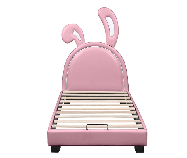 Conforama Cama infantil de piel sintética 90x200 cm - cabeza con forma de orejas de conejo - Rosa