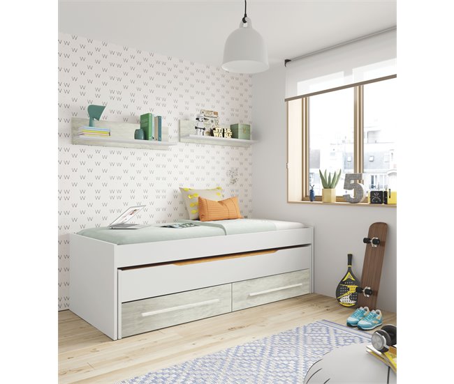 Conforama Cama juvenil doble DUO con 2 cajones y 2 estanterias
