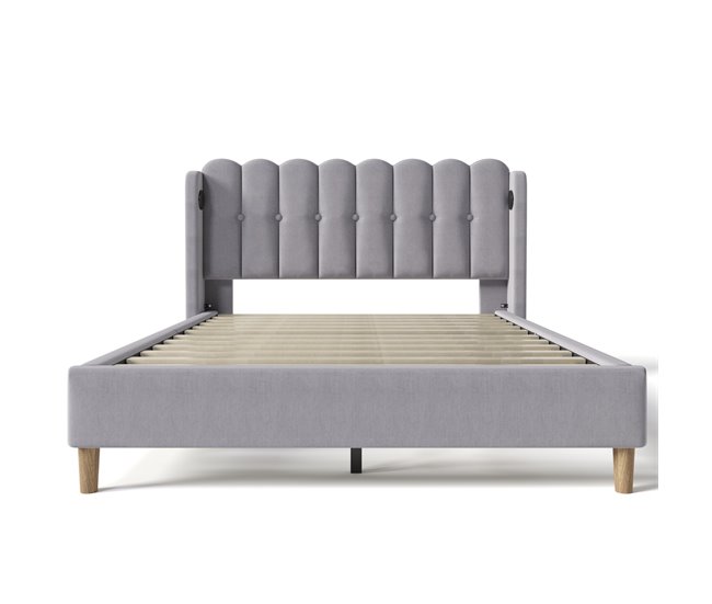 Conforama Cama Juvenile Cama Doble De Lino 160x200cm Con Puerto USB Y Tipo C Gris