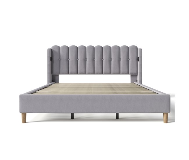 Conforama Cama Juvenile Cama Doble De Lino 180x200cm Con Puerto USB Y Tipo C Gris
