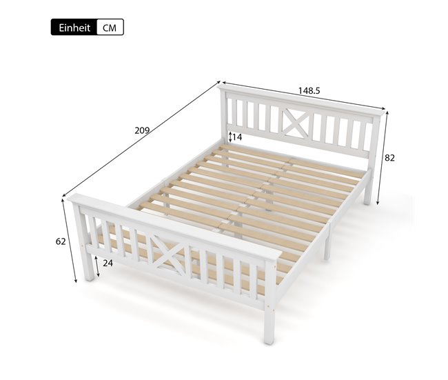 Conforama Cama Juvenile Cama Doble De Madera De Pino 140x200cm En Forma De X Blanco