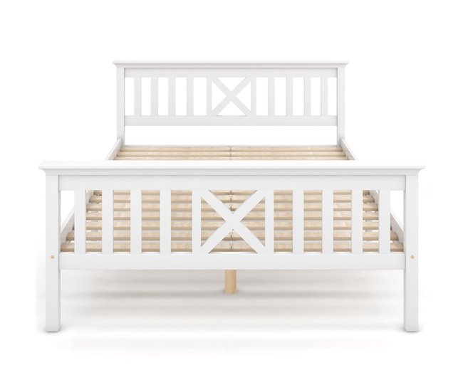 Conforama Cama Juvenile Cama Doble De Madera De Pino 140x200cm En Forma De X Blanco