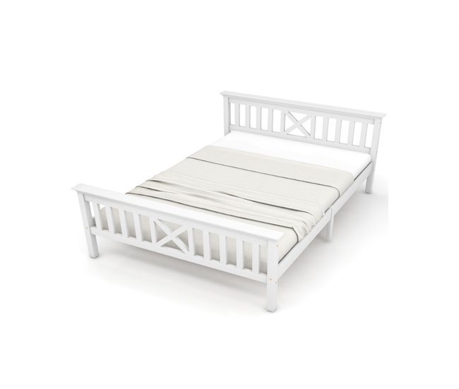 Conforama Cama juvenile cama doble de madera de pino 140x200cm en forma de X blanco