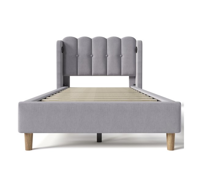 Conforama Cama Juvenile Cama Individual De Lino 90x200cm Con Puerto USB Y Tipo C Gris