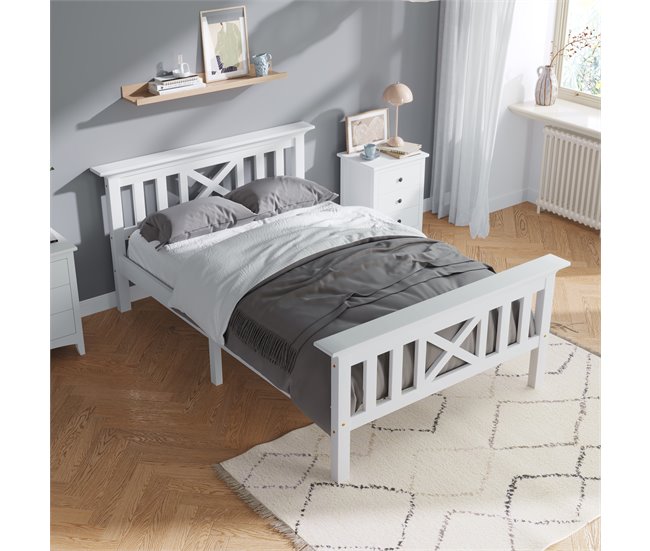 Conforama Cama Juvenile Cama Individual De Madera De Pino 90x200cm En Forma De X Blanco