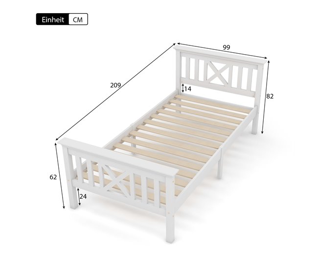 Conforama Cama Juvenile Cama Individual De Madera De Pino 90x200cm En Forma De X Blanco