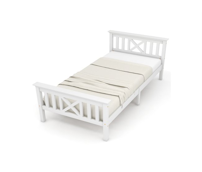 Conforama Cama juvenile cama individual de madera de pino 90x200cm en forma de X blanco