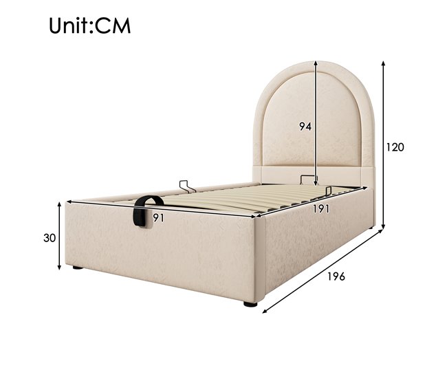 Conforama Cama Juvenile Cama Individual De Poliuretano 90x190cm Con Almacenaje En Forma De Arco De Medio Punto Beige