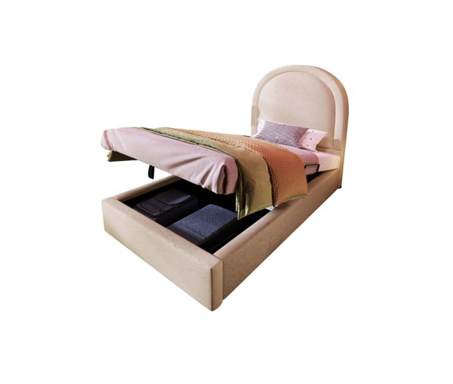 Conforama Cama juvenile cama individual de poliuretano 90x190cm con almacenaje en forma de arco de medio punto beige