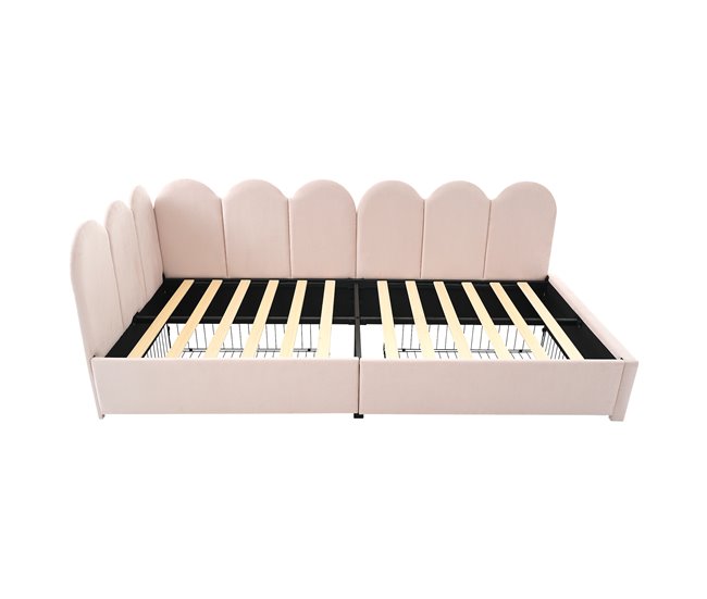 Conforama Cama Juvenile Cama Individual De Terciopelo 90x190cm Con 2 Cajónes En Forma De L Rosa