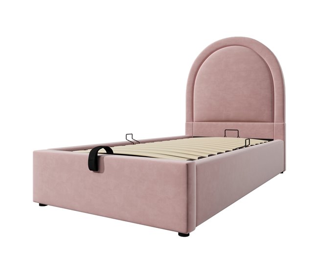 Conforama Cama Juvenile Cama Individual De Terciopelo 90x200cm Con Almacenaje En Forma De Arco De Medio Punto Rosa