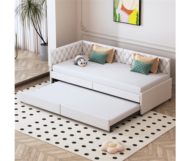 Conforama Cama Nido 90x200 Cm Sofá Cama Extensible Con Somier De Lamas Terciopelo Cama Infantil Y Cama Adicional - Beige