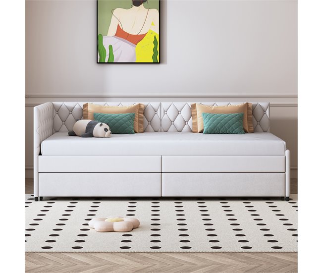 Conforama Cama Nido 90x200 Cm Sofá Cama Extensible Con Somier De Lamas Terciopelo Cama Infantil Y Cama Adicional - Beige