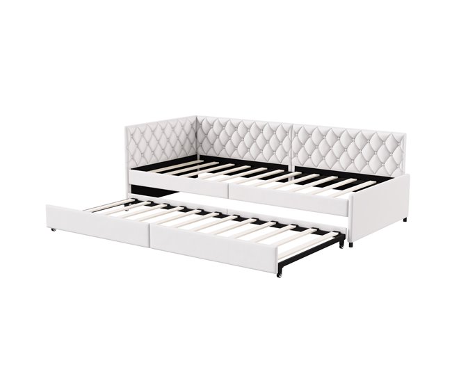 Conforama Cama nido 90x200 cm sofá cama extensible con somier de lamas terciopelo cama infantil y cama adicional - Beige