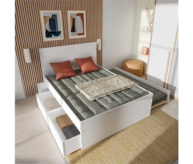 Conforama Cama nido ALPHA 140x190cm 2 cajones 1 mesita y cama blanco