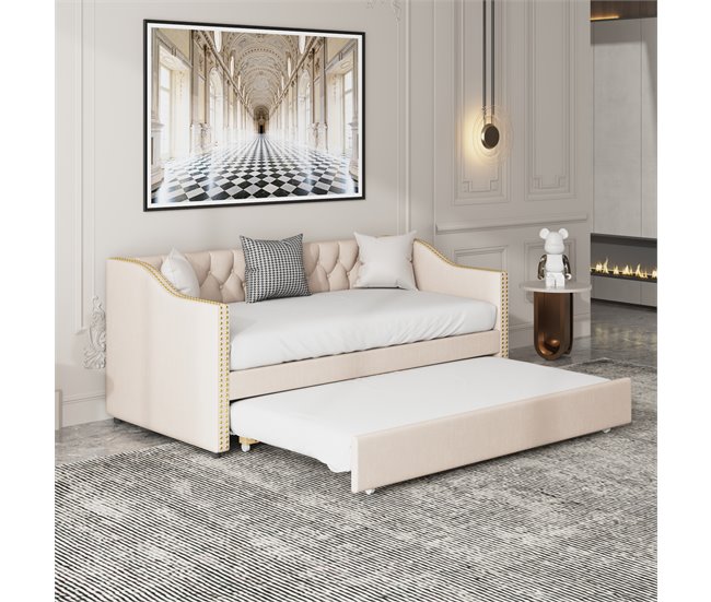 Conforama Cama Nido Banco De Lino 90x200 Cm Con Somier De Láminas - Beige